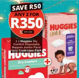 Checkers Huggies Dry Comfort Disposable Nappies Jumbo Pack/ Gold Pants Value Pack offer