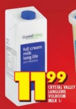 Shoprite Crystal Valley Full Cream Milk 1L offer