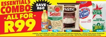 Shoprite Sunfoil Sunflower Oil 750ml+Selati Golden Brown Sugar 2kg+Tastic Long Grain Parboiled Rice 2kg+Golden Cloud Cake Wheat Flour offer