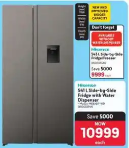 Makro Hisense 541 L Side-by-Side Fridge with Water Dispenser offer