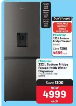 Makro Hisense 222 L Bottom Fridge Freezer with Water Dispenser offer