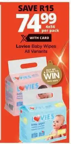 Checkers LOVIES BABY WIPES offer