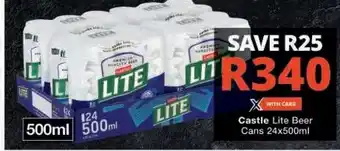 Checkers Castle Lite Beer Cans 24x500ml offer