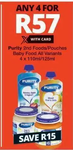 Checkers Purity 2nd Foods/Pouches Baby Food offer