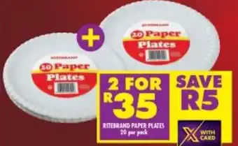 Shoprite Ritebrand Paper Plates 2x20 per pack offer
