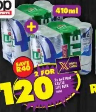 Shoprite Castle Lite Beer 2x6x410ml offer