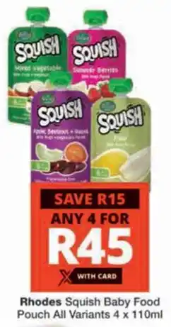Checkers Hyper Rhodes Squish Baby Food Pouch All Variants offer