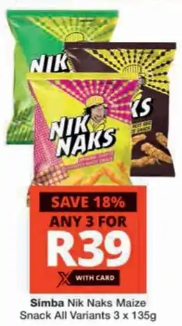 Checkers Hyper Simba Nik Naks Maize Snack All Variants offer