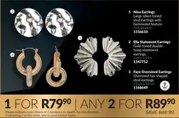 AVON Nina Earrings, Ella Statement Earrings, Faye Oversized Earrings offer