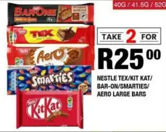 Take 'n Pay Nestle tex/ kit kat/ bar-one/ smarties/ aero large bars offer
