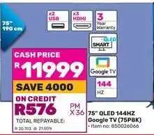Game 75 QLED 144HZ Google TV (75P8K) offer