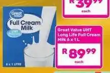 Game Great Value UHT Long Life Full Cream Milk-6 x 1L offer
