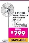 Game LÖGIK 40 cm Pedestal Fan Chrome (ZF-1616) offer