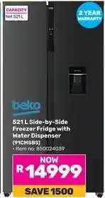 Game beko 521 L Side-by-Side Freezer Fridge with Water Dispenser (91CMSBS) offer