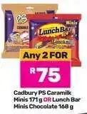 Game Cadbury PS Caramilk Minis 171 g OR Lunch Bar Minis Chocolate 168 g offer