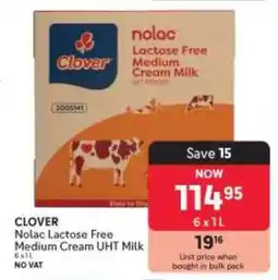 Makro CLOVER Nolac Lactose Free Medium Cream UHT Milk offer