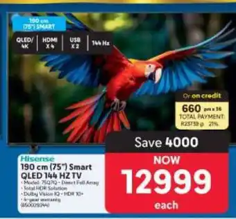 Makro Hisense 190 cm (75) Smart QLED 144 Hz TV offer