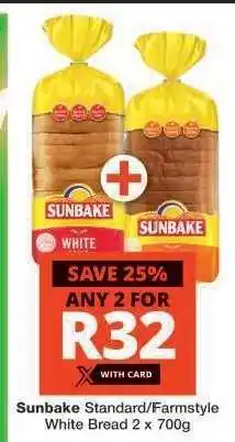 Checkers Sunbake Standard/Farmstyle White Bread 2 x 700g offer