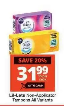 Checkers Lil-lets Non-Applicator Tampons All Variants offer