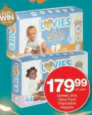 Checkers LOVIES ULTRA VALUE PACK DISPOSABLE NAPPIES offer