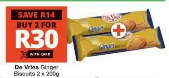 Checkers De Vries Ginger Biscuits 2 x 200g offer