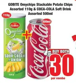 Boxer GOBITE Omychips Stackable Potato Chips Assorted 110g & COCA-COLA Soft Drink Assorted 500ml offer