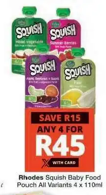 Checkers Rhodes Squish Baby Food Pouch offer