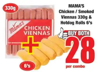 Boxer MAMA'S Chicken / Smoked Viennas 330g & Hotdog Rolls 6's offer