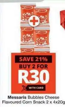 Checkers Messaris Bubbles Cheese Flavoured Corn Snack 2 x 4x20g offer