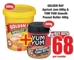 Boxer GOLDEN RAY Apricot Jam 600g & YUM YUM Smooth Peanut Butter 400g offer
