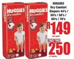 Boxer HUGGIES Dry Comfort Diapers 44's / 50's / 58's / 66's / 76's offer