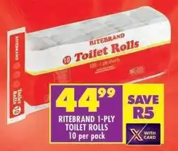 Shoprite RITEBRAND 1-PLY TOILET ROLLS offer