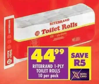 Shoprite RITEBRAND 1-PLY TOILET ROLLS offer