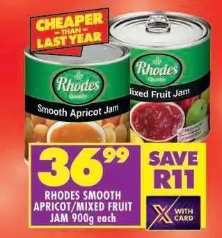 Shoprite RHODES SMOOTH APRICOT/MIXED FRUIT JAM 900g each offer