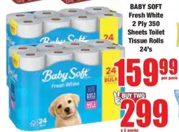 Boxer BABY SOFT Fresh White 2 Ply 350 Sheets Toilet Tissue Rolls 24's offer