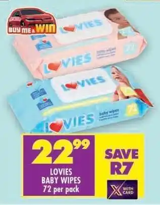 Shoprite LOVIES BABY WIPES 72 per pack offer