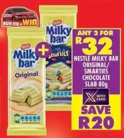 Shoprite Nestle Milky Bar Original/Smarties Chocolate Slab 80g offer