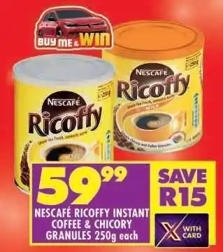 Shoprite NESCAFÉ RICOFFY INSTANT COFFEE & CHICORY GRANULES 250g offer