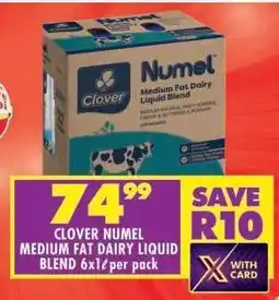 Shoprite Clover Numel Medium Fat Dairy Liquid Blend 6x1ℓ per pack offer