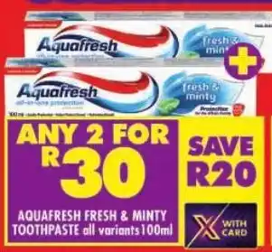 Shoprite Aquafresh fresh & minty toothpaste offer