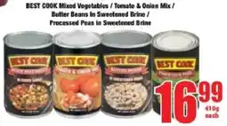 Boxer BEST COOK Mixed Vegetables/ Tomato & Onion Mix/ Butter Beans In Sweetened Brine/ Processed Peas in Sweetened Brine offer