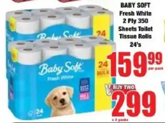 Boxer BABY SOFT Fresh White 2 Ply 350 Sheets Toilet Tissue Rolls offer