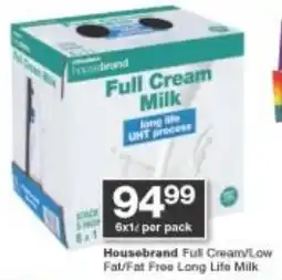 Checkers Housebrand Full Cream/ Low Fat/ Fat Free Long Life Milk offer