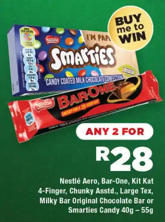 OK Liquor Nestlé Aero, Bar-One, Kit Kat 4-Finger, Chunky Asstd., Large Tex, Milky Bar Original Chocolate Bar or Smarties Candy offer