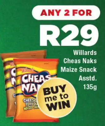 OK Liquor Willards Cheas Naks Maize Snack offer