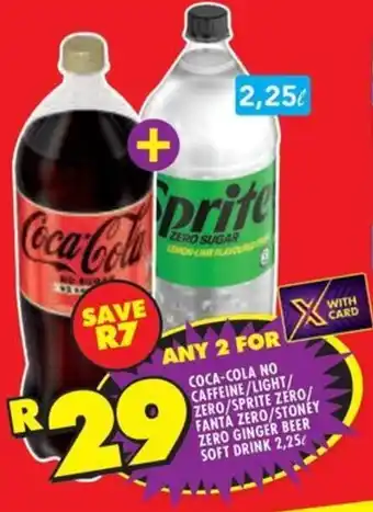 Shoprite Coca-cola no caffeine/ light/ zero/ sprite zero/ fanta zero/ stoney zero ginger beer soft drink offer