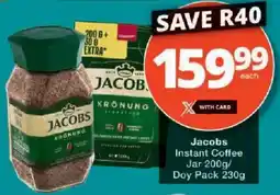 Checkers Jacobs Instant Coffee Jar/ Doy Pack offer