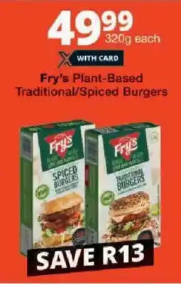 Checkers Fry's Plant-Based Traditional/ Spiced Burgers offer