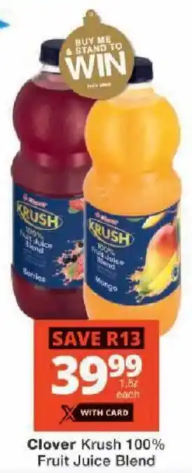 Checkers Clover Krush 100% Fruit Juice Blend offer