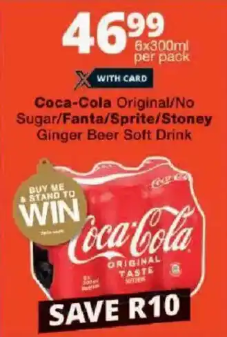 Checkers Coca-Cola Original/ No Sugar/ Fanta/ Sprite/ Stoney Ginger Beer Soft Drink offer
